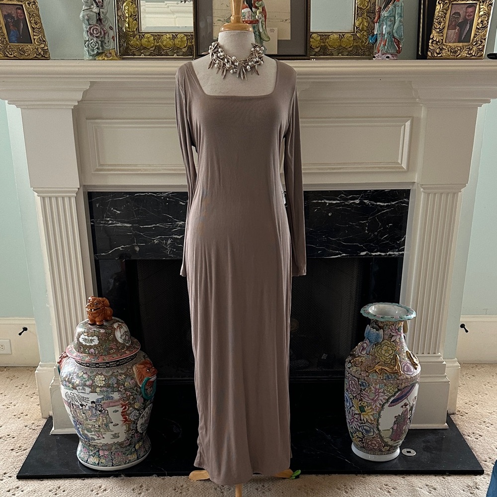 Elegant Long Sleeve Taupe/Beige Bodycon Dress